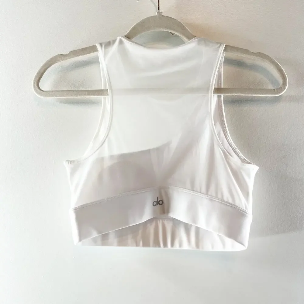 Alo Mesh Airlift Coastline Sports Bra White Small